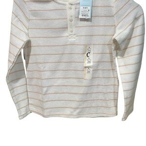 Cat & Jack Cream and Tan Striped Henley Shirt